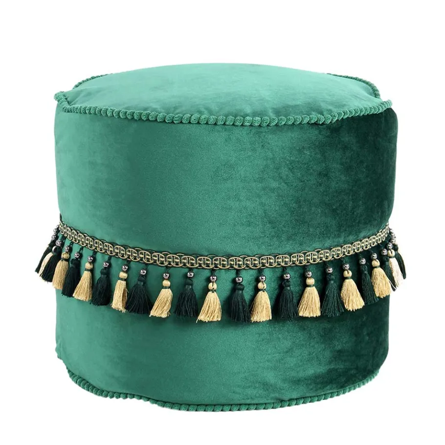 Outlet Wohnen Ethno Style Pouf mit Makramee Quasten Borte - Natsonai