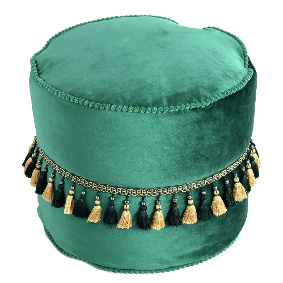 Outlet Wohnen Ethno Style Pouf mit Makramee Quasten Borte - Natsonai