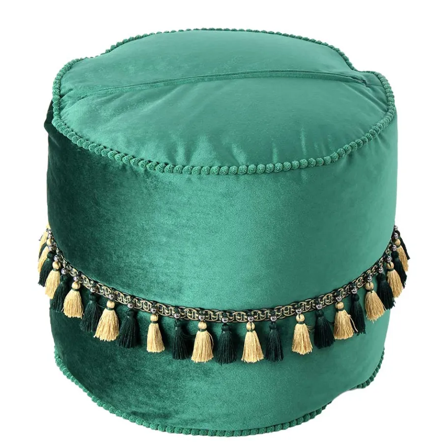 Outlet Wohnen Ethno Style Pouf mit Makramee Quasten Borte - Natsonai