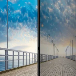 Clearance Wohnen Faltbarer Fotoparavent Schäfchenwölkchen über Pier - Ekdanza