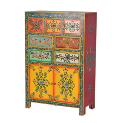 Best Wohnen Farbenfrohes Design-Highboard mit Blumen Motiven - Leverias