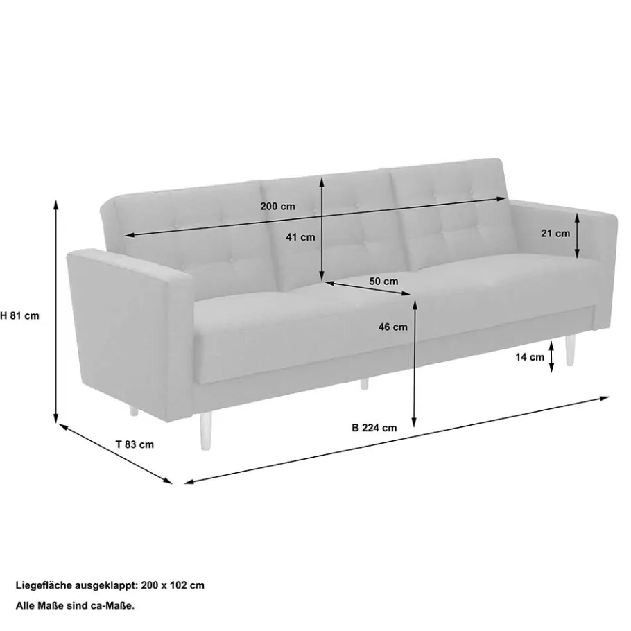 Best Wohnen Federkern Schlafcouch mit drei Sitzplätzen - Durai