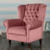 New Wohnen Federkern-Ohrensessel in Rosa und Nussbaum Braun - Masiela