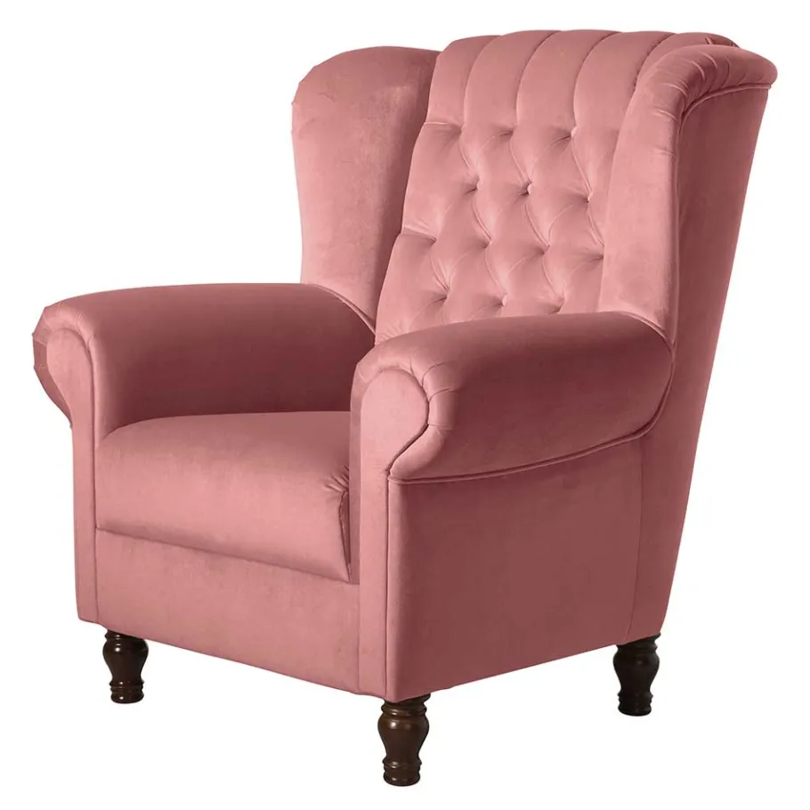 New Wohnen Federkern-Ohrensessel in Rosa und Nussbaum Braun - Masiela