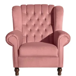 New Wohnen Federkern-Ohrensessel in Rosa und Nussbaum Braun - Masiela