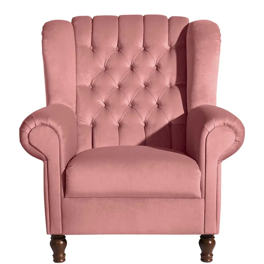New Wohnen Federkern-Ohrensessel in Rosa und Nussbaum Braun - Masiela