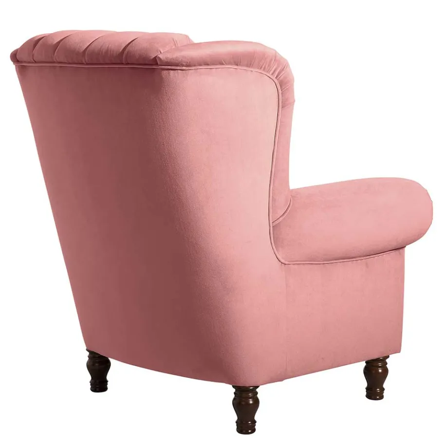 New Wohnen Federkern-Ohrensessel in Rosa und Nussbaum Braun - Masiela