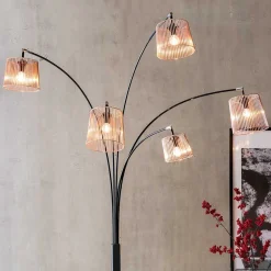 Wohnen 5-flammige Stehlampe mit Gitterschirmen in Kupfer - Jervis