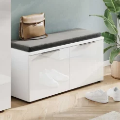 Outlet Wohnen Flurbank mit Türen in Weiß mit Glasfront - Kofi