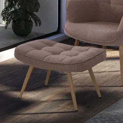 Hot Wohnen Fußhocker in Beige und Holzoptik - Trees