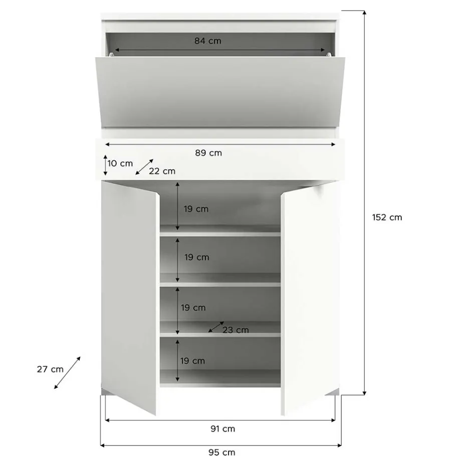 Clearance Wohnen Funktioneller Schuhschrank mit zwei Türen & Klappe - Suad