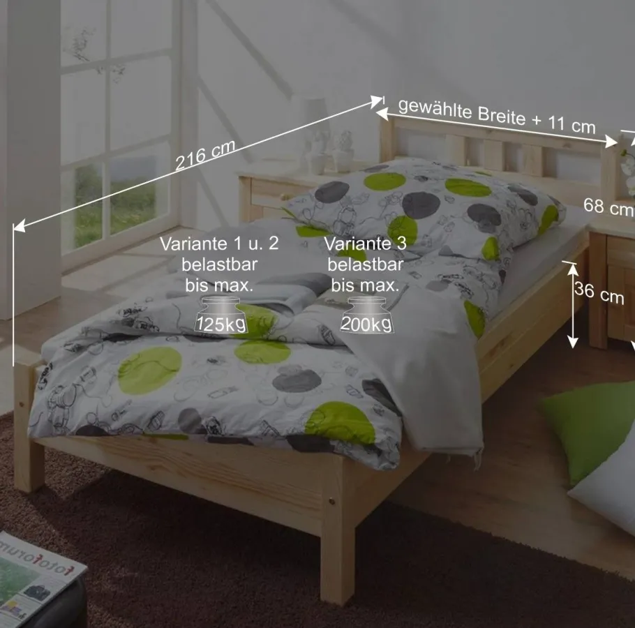 Hot Wohnen Futonbett Adalberto aus Kiefer Massivholz