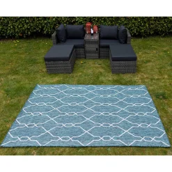 Best Wohnen Garten Teppich in Petrol Blau & Creme - Trojar