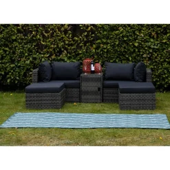 Best Wohnen Garten Teppich in Petrol Blau & Creme - Trojar
