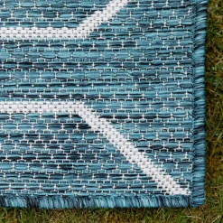 Best Wohnen Garten Teppich in Petrol Blau & Creme - Trojar