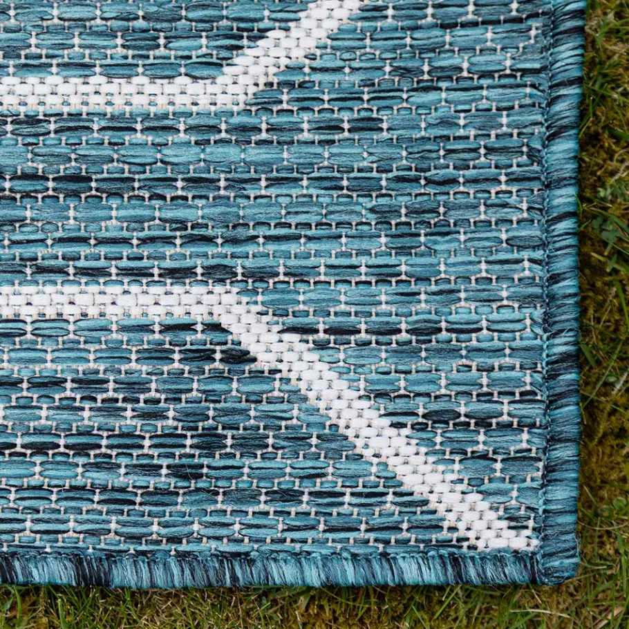 Best Wohnen Garten Teppich in Petrol Blau & Creme - Trojar