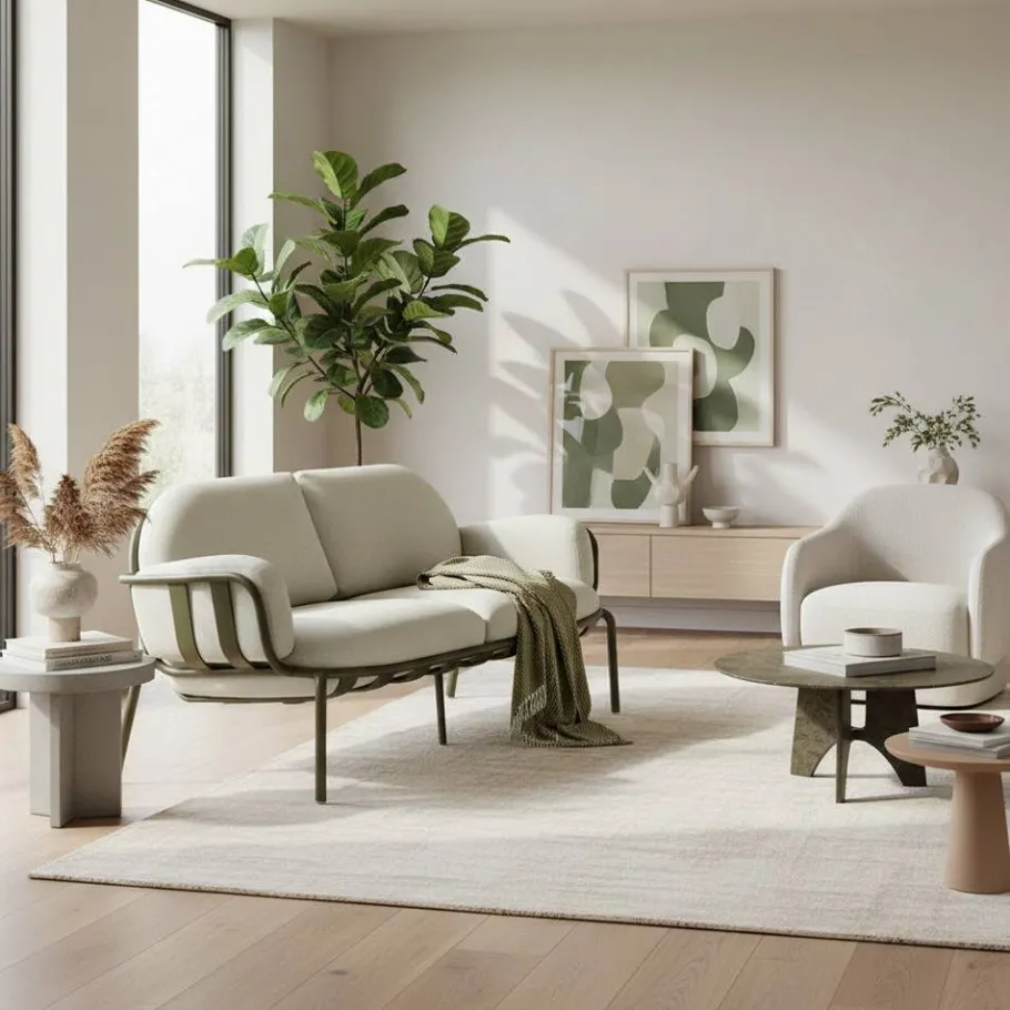 New Wohnen Gartensofa in Graugrün aus Metall - Ocna