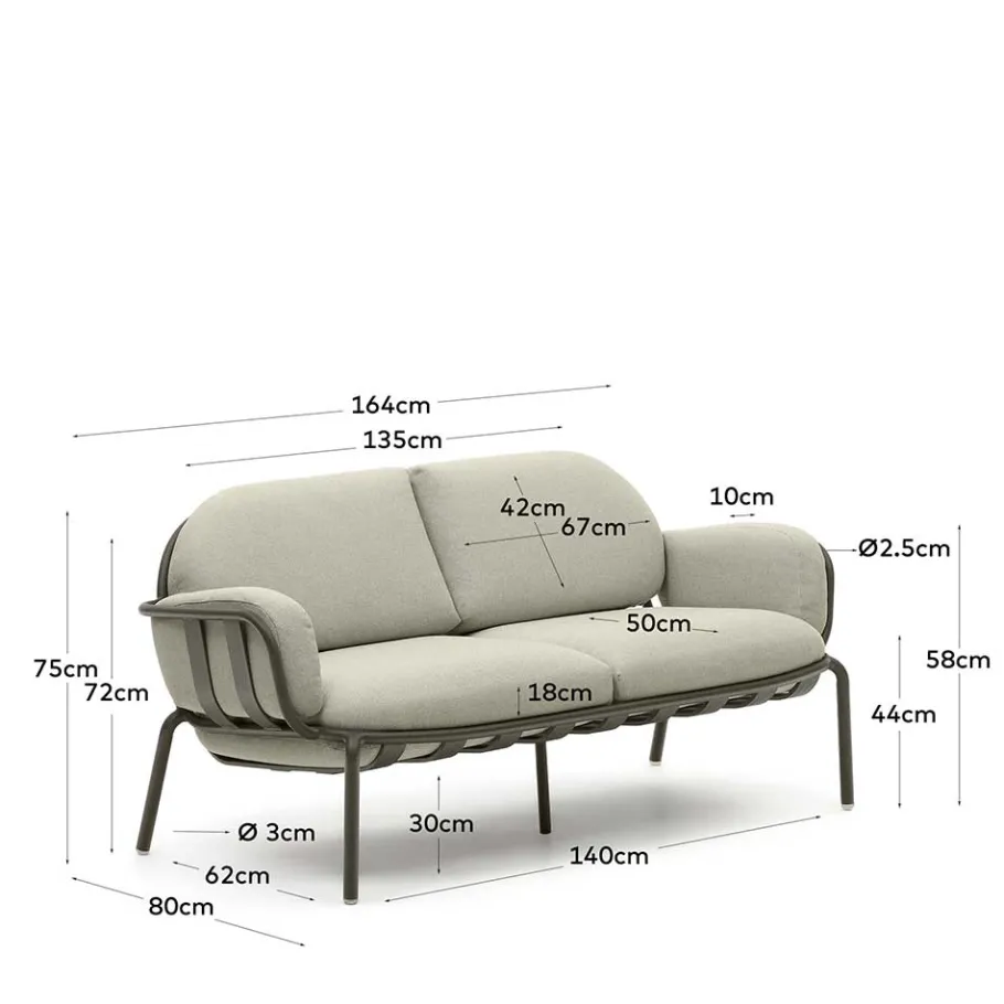 New Wohnen Gartensofa in Graugrün aus Metall - Ocna