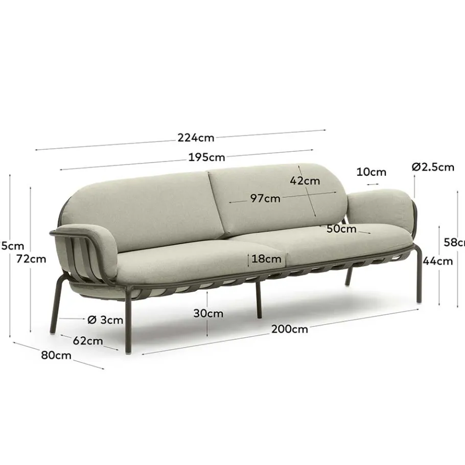 New Wohnen Gartensofa in Graugrün aus Metall - Ocna