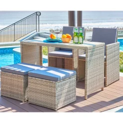 Wohnen Gartentisch Gruppe aus Polyrattan - Hongkong (fünfteilig)