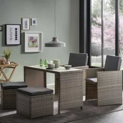 Wohnen Gartentisch Gruppe aus Polyrattan - Hongkong (fünfteilig)