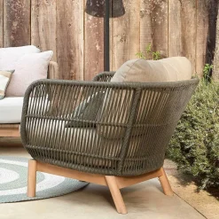 Outlet Wohnen Geflecht Loungesessel in Dunkelgrün - Casimiro (2er Set)