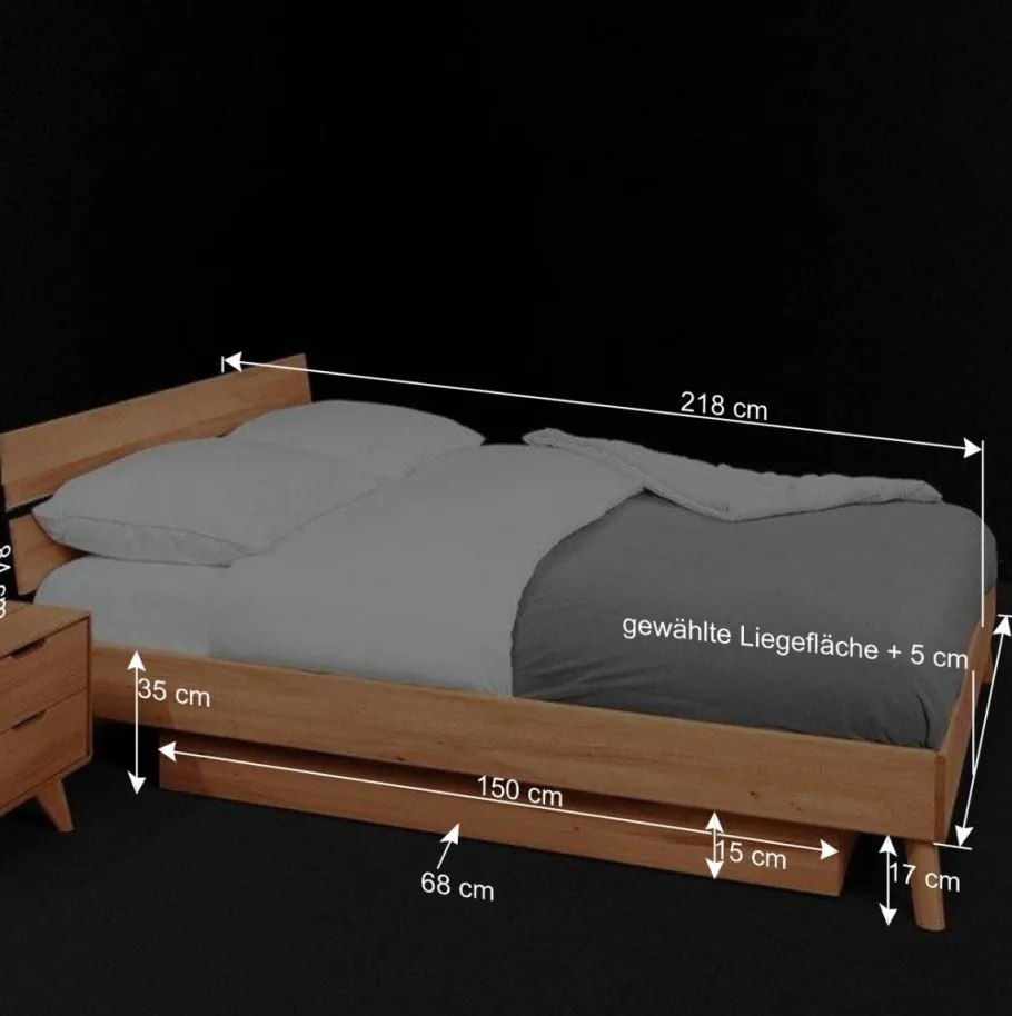 New Wohnen Geöltes Kernbuche Bett 210cm lang - Junola III