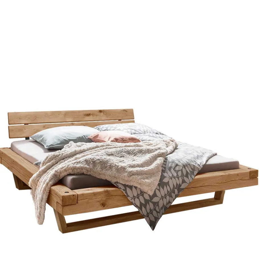 Discount Wohnen Geöltes Schwebebalkenbett aus Wildeiche - Jalton