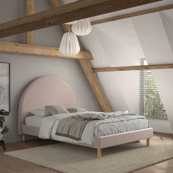 Best Wohnen Gepolstertes Bett mit Boucle Bezug in Rosa - Skylab