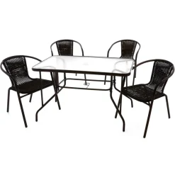 Discount Wohnen Glas Gartentisch & Tischsessel Set - Sylverta (fünfteilig)