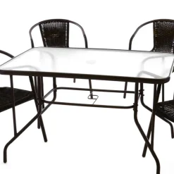 Discount Wohnen Glas Gartentisch & Tischsessel Set - Sylverta (fünfteilig)