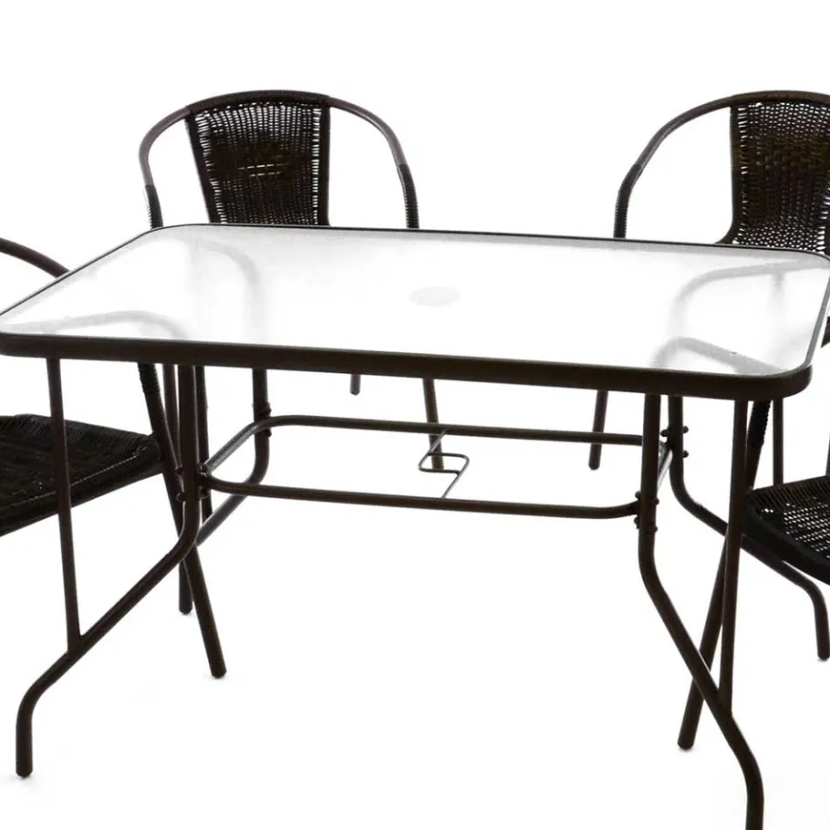 Discount Wohnen Glas Gartentisch & Tischsessel Set - Sylverta (fünfteilig)