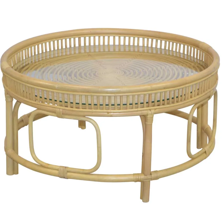 Online Wohnen Glas Wohnzimmertisch mit Rattan Gestell - Fidelphia