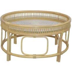 Online Wohnen Glas Wohnzimmertisch mit Rattan Gestell - Fidelphia