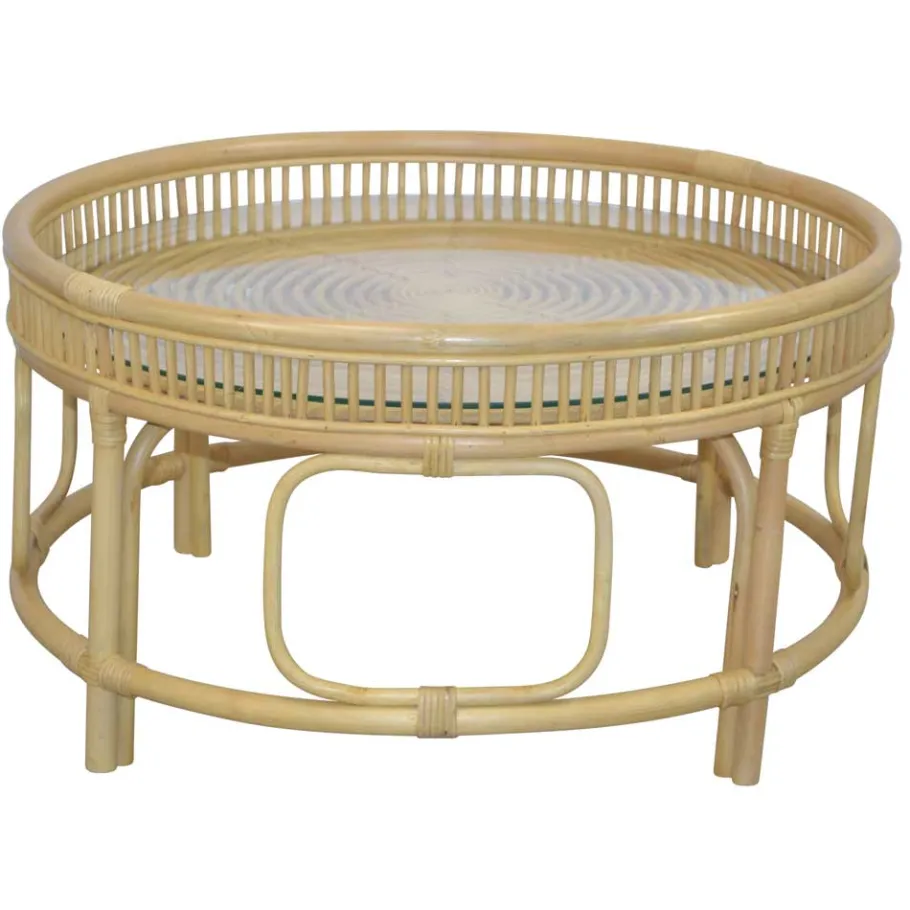 Online Wohnen Glas Wohnzimmertisch mit Rattan Gestell - Fidelphia