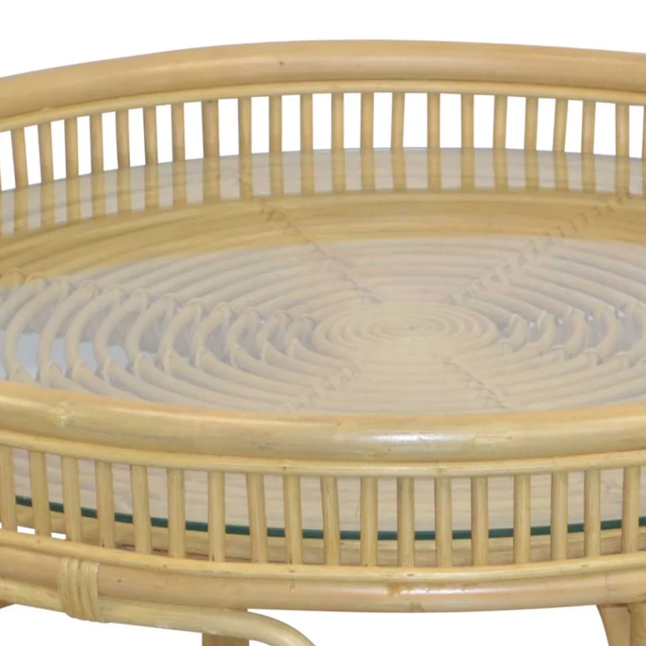Online Wohnen Glas Wohnzimmertisch mit Rattan Gestell - Fidelphia