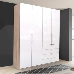 Clearance Wohnen Glasfront Kombi-Kleiderschrank in Weiß - Bosays