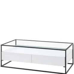 Discount Wohnen Glas-Sofatisch mit zwei Schubladen und Ablage - Nastoria