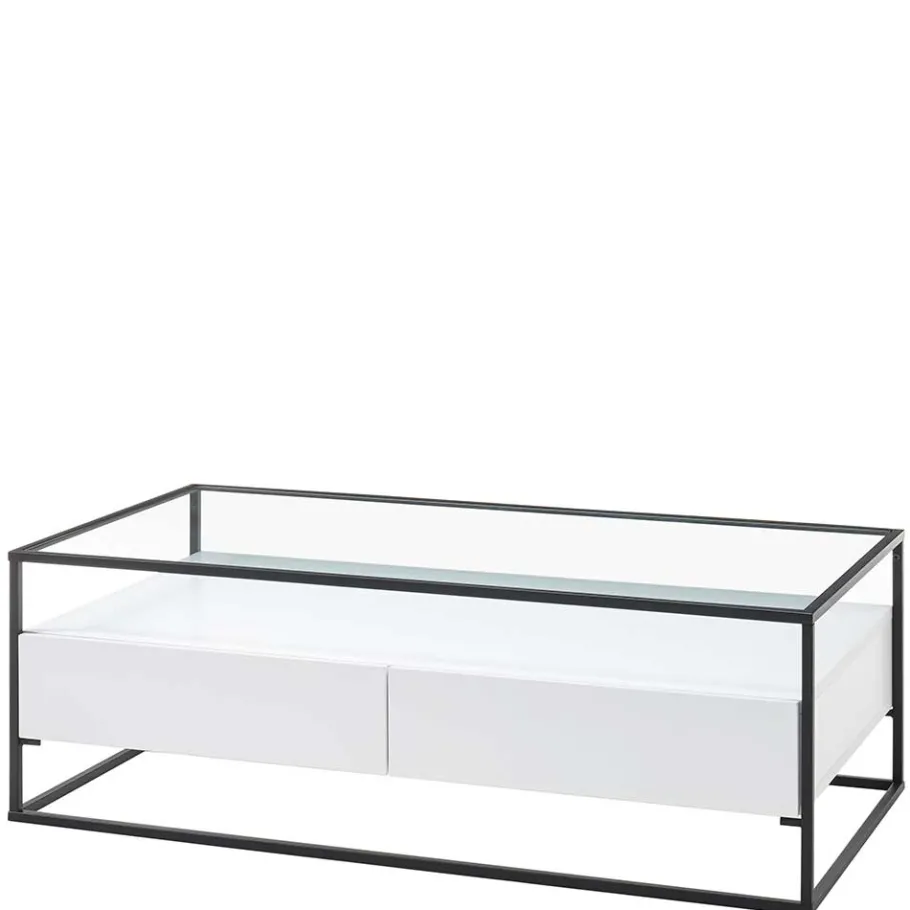 Discount Wohnen Glas-Sofatisch mit zwei Schubladen und Ablage - Nastoria