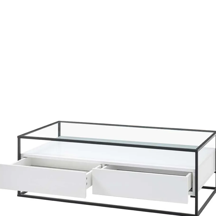 Discount Wohnen Glas-Sofatisch mit zwei Schubladen und Ablage - Nastoria