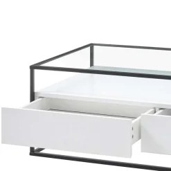 Discount Wohnen Glas-Sofatisch mit zwei Schubladen und Ablage - Nastoria