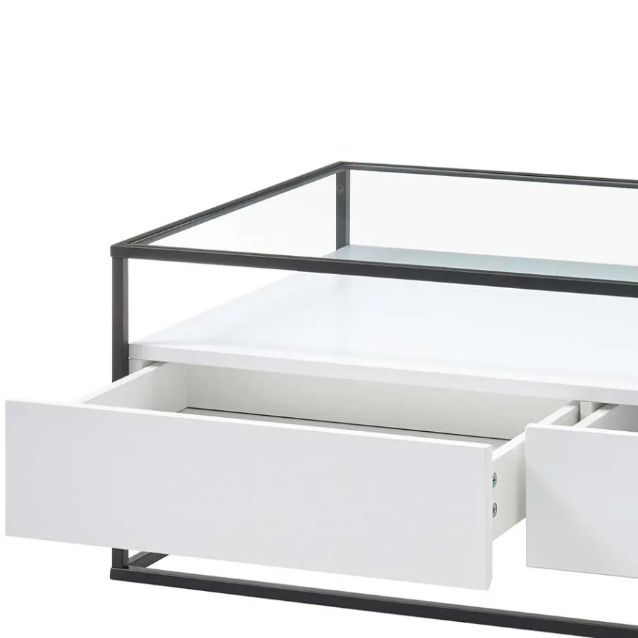 Discount Wohnen Glas-Sofatisch mit zwei Schubladen und Ablage - Nastoria