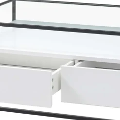 Discount Wohnen Glas-Sofatisch mit zwei Schubladen und Ablage - Nastoria