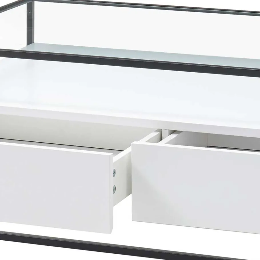 Discount Wohnen Glas-Sofatisch mit zwei Schubladen und Ablage - Nastoria