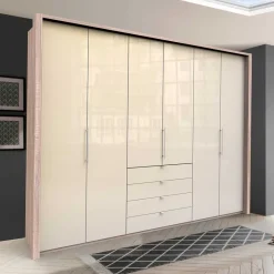 Outlet Wohnen Gleittüren Kleiderschrank in Creme Glasfront - Rativian