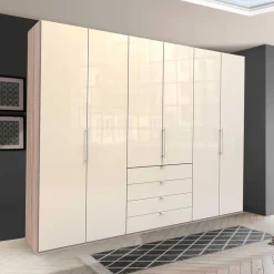 Outlet Wohnen Gleittüren Kleiderschrank in Creme Glasfront - Rativian