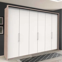 Outlet Wohnen Gleittürenschrank in Weiß & Eiche sägerau - Vaclyn