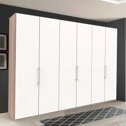 Outlet Wohnen Gleittürenschrank in Weiß & Eiche sägerau - Vaclyn
