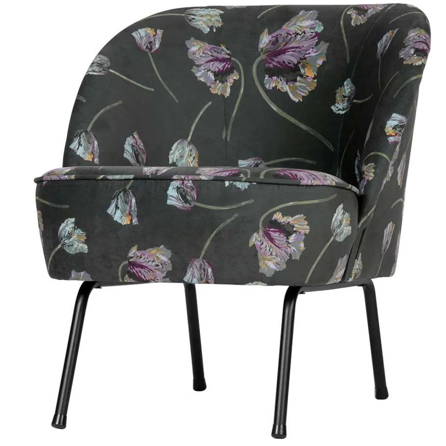 Best Wohnen Grauer Samt Sessel mit Tulpen Lila - Kiyoshi