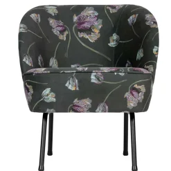 Best Wohnen Grauer Samt Sessel mit Tulpen Lila - Kiyoshi